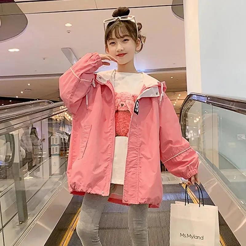 Picture of Girls Big Kids Casual Coat 2023 Spring New Style Loose Hooded Coat Big Kids Cardigan Trendy