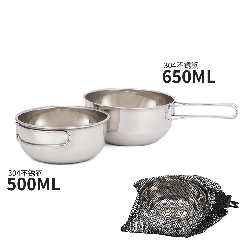 Picture of Outdoor 304 Stainless Steel Folding Bowl 500ml Camping Portable Multifunctional picnic Set Bowl Cookware Mountaineering Cup Tableware