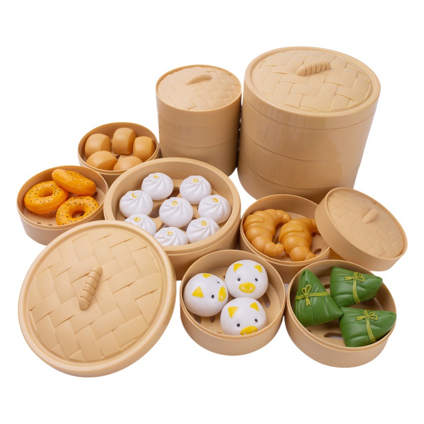 Cross-border explosions Chinese and Western 84-piece simulation food children's snacks steamed stuffed bun toy pizza play house steamer toy