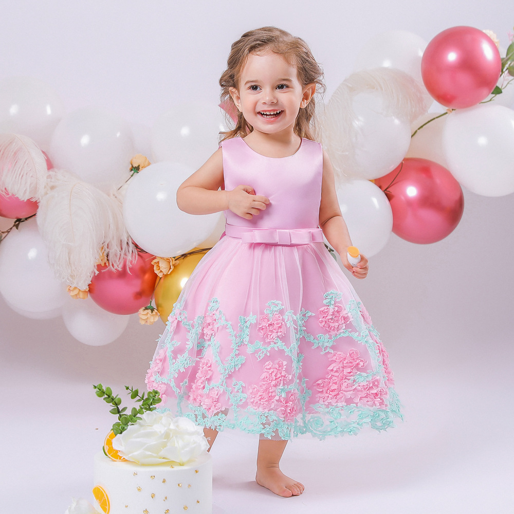 New summer European and American Princess flower sleeveless mesh baby dress cotton dress children's dress spot