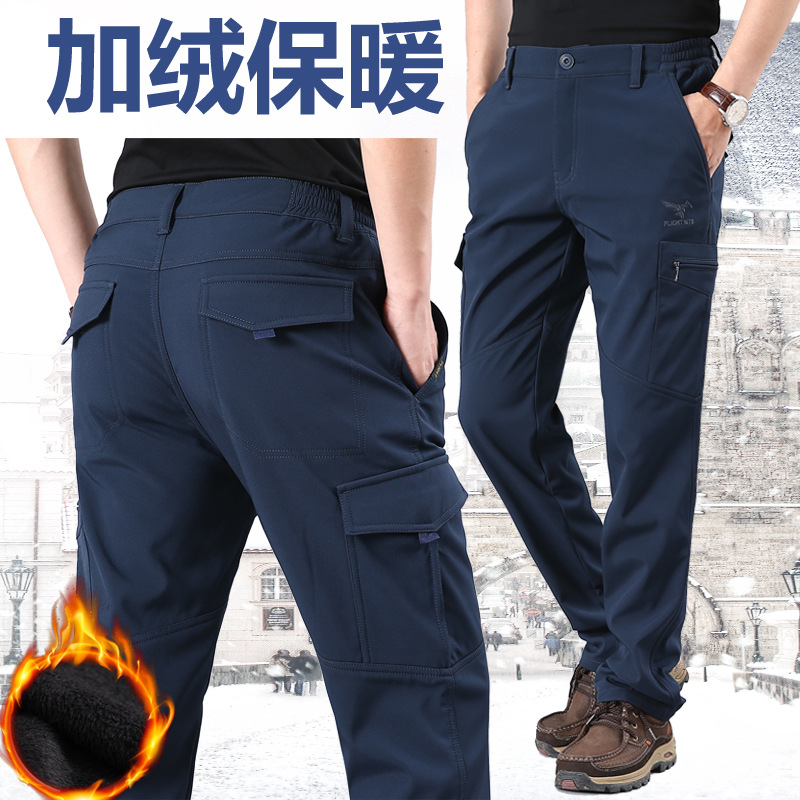 Picture of 105-3 outdoor assault pants men's velvet padded elastic soft shell pants windproof waterproof fleece ski pants mountaineering pants