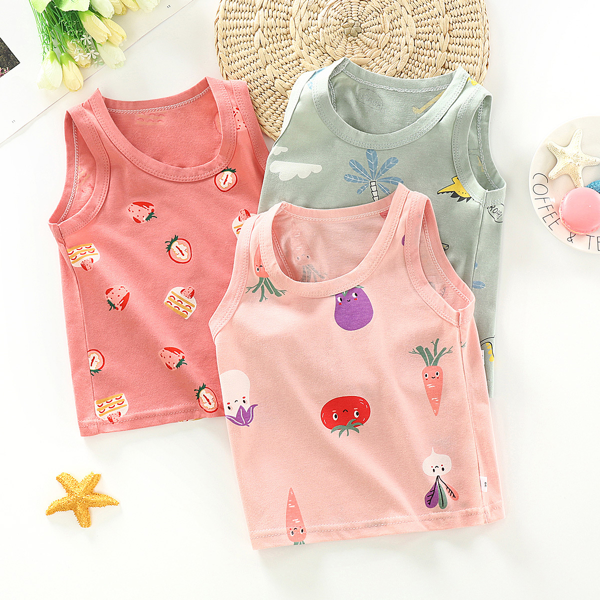 Children's single-piece vest cotton summer new boys sleeveless top girls Korean version of small and medium-sized children's base shirt wholesale