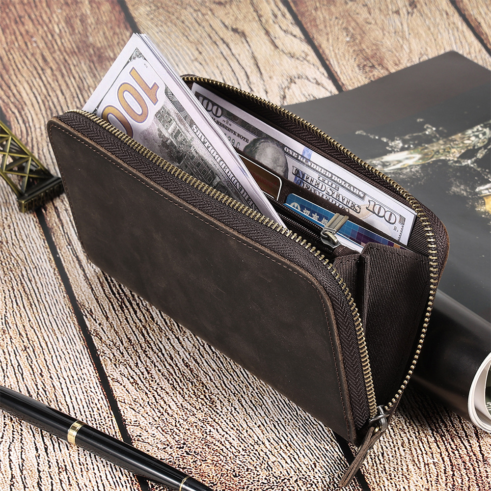 Picture of Cross-Border Retro Crazy Horse Leather Wallet Men's Rfid Business Long High-End Clutch Bag Genuine Leather Wallet Men's Wallet