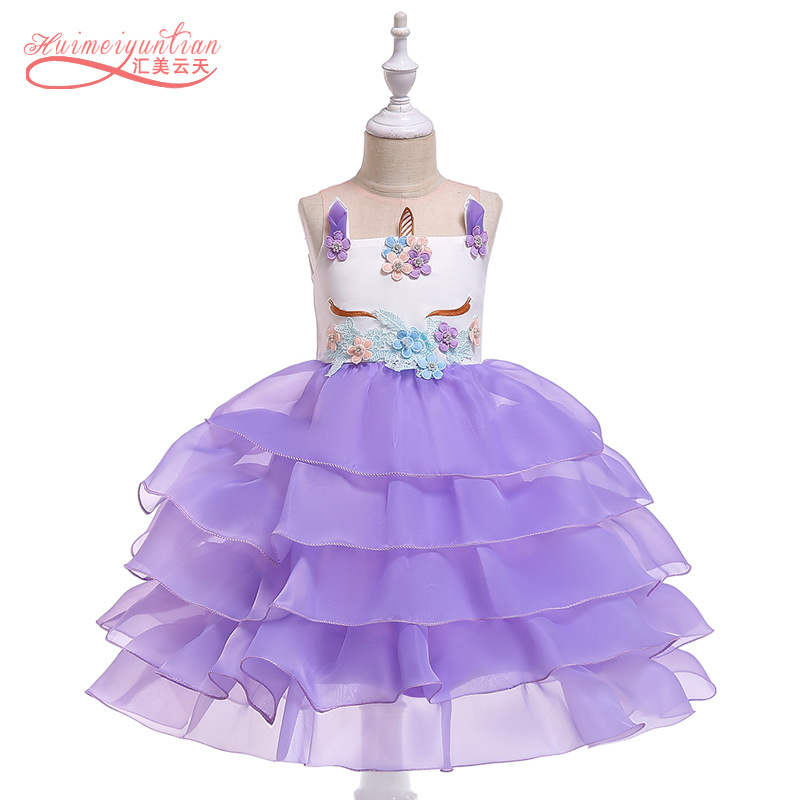 Picture of 20.23 million Christmas Dress Children Unicorn Dress Girl's Gauze Rainbow Princess Dress Cotton 4-12 Years