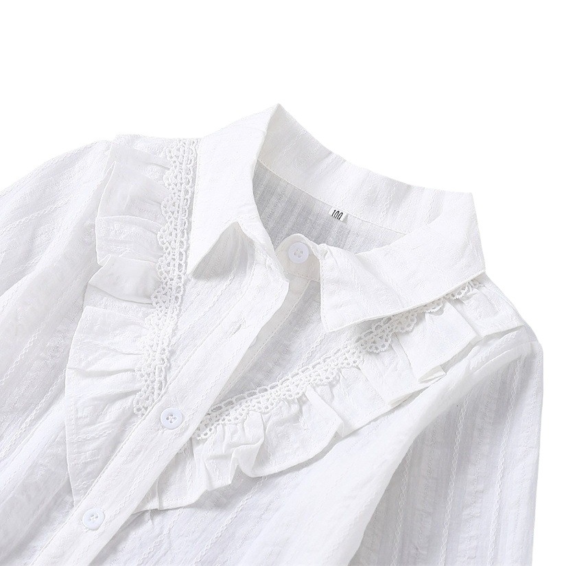 2024 spring new women's medium and large children's white cotton Princess long-sleeved shirt foreign trade children's clothing lapel casual shirt