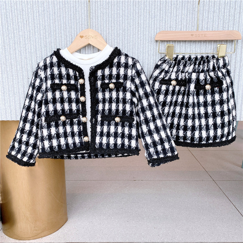 Picture of K-Style of Export Children's Clothing 2025 Spring and Autum New Girls' Small Fragrant Style Plaid Jacket + Skirt Two-Piece Trendy Set