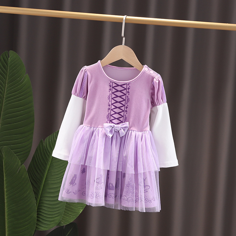 Picture of 2025 New Foreign Trade Children's Clothing Spring and Autumn Pure Cotton Long Sleeve Girls Mermaid Snow White Dress Velvet Skirt
