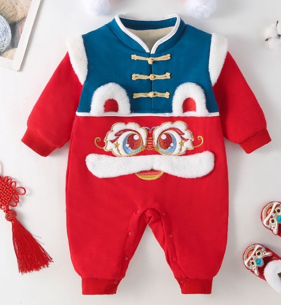 Picture of Chinese Style Winter Clothes Baby's Harper New Year's Climbing Clothes Double-Layer fleece-lined Thickened Year of the Tiger Sweatshirt for Boys and Girls