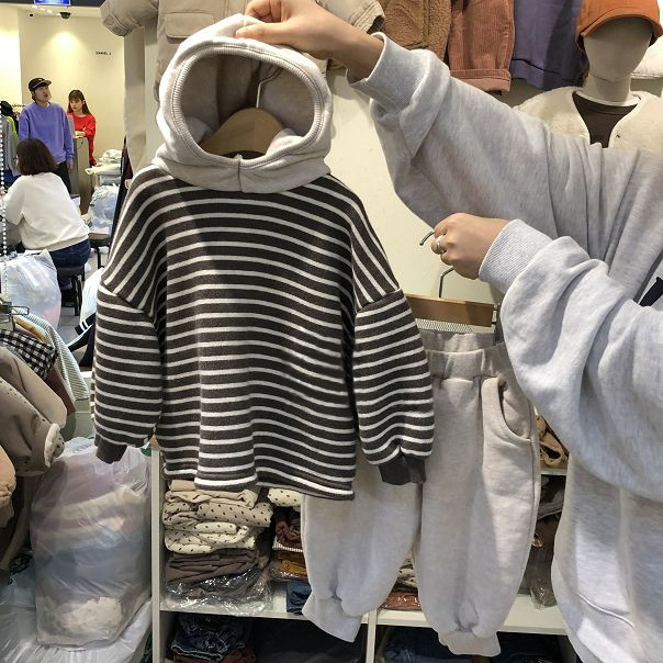 Picture of Children's Korean-style Suit New Men's and Women's Baby's Autumn and Winter Clothes Color-matching Fleece Terry Striped Sweat Trousers Suit