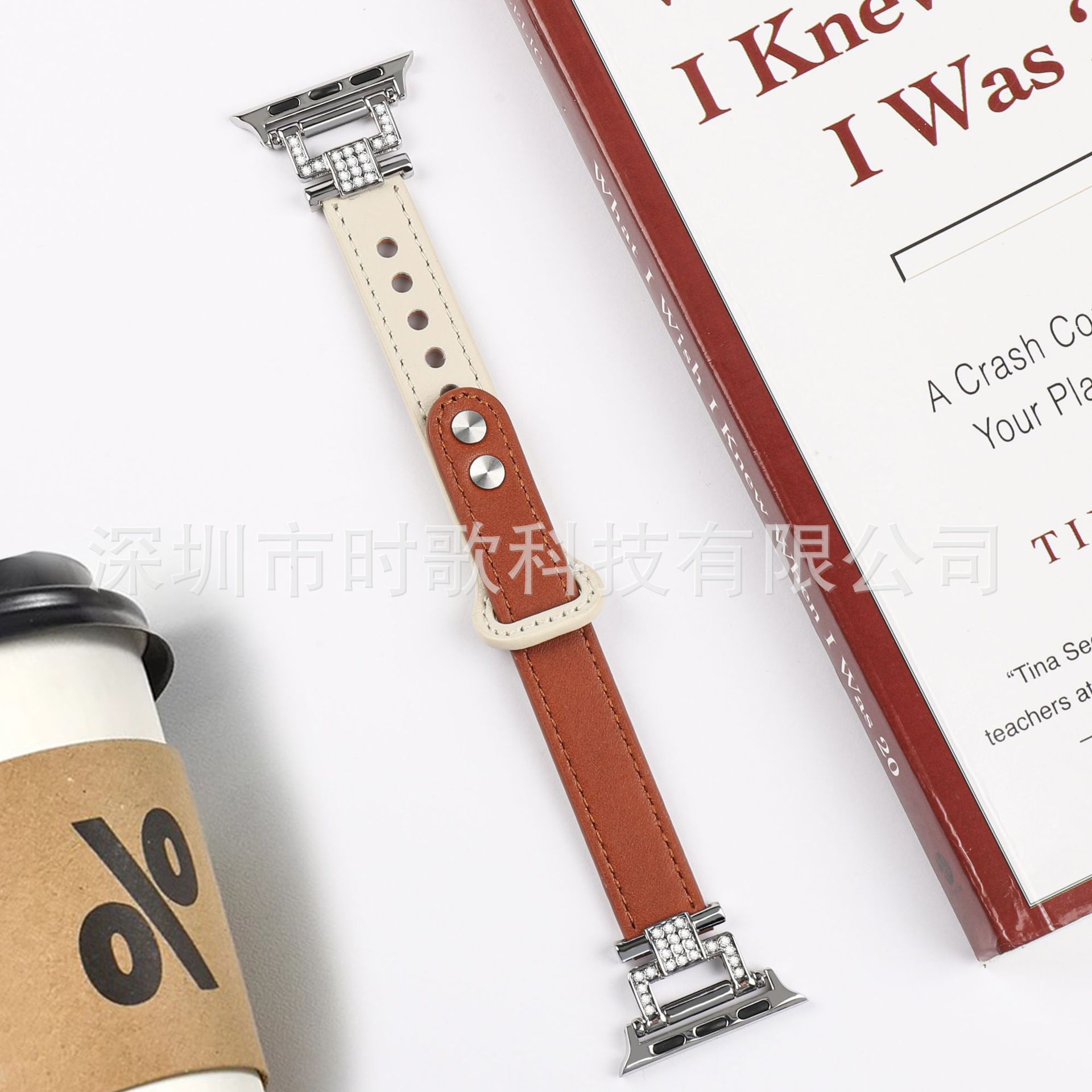 Picture of Suitable for Apple Watch strap double nail color matching diamond head grain appleiwatch9 thin strap leather small waist