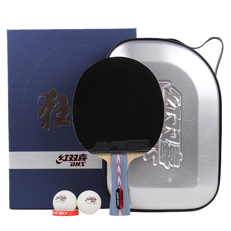 Double Happiness Hurricane table tennis racket NO5 straight board NO6 horizontal board double-sided reverse glue blue sponge gift box single pack crazy
