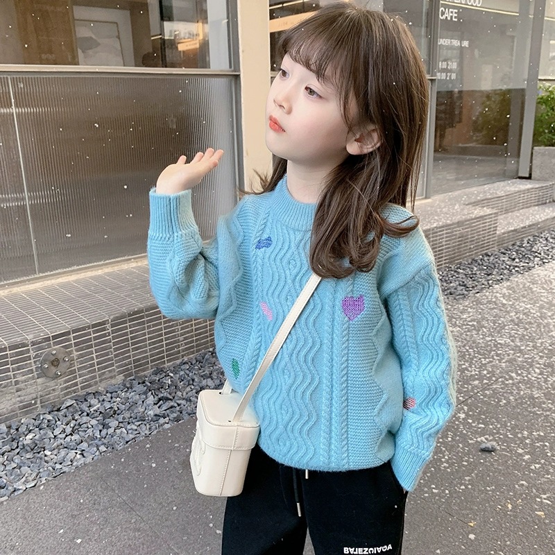 Girls' Autumn Sweater New Western Style Big Children's Pullover Sweater Children's Early Autumn Knitted Shirt Girls' Spring and Autumn Top