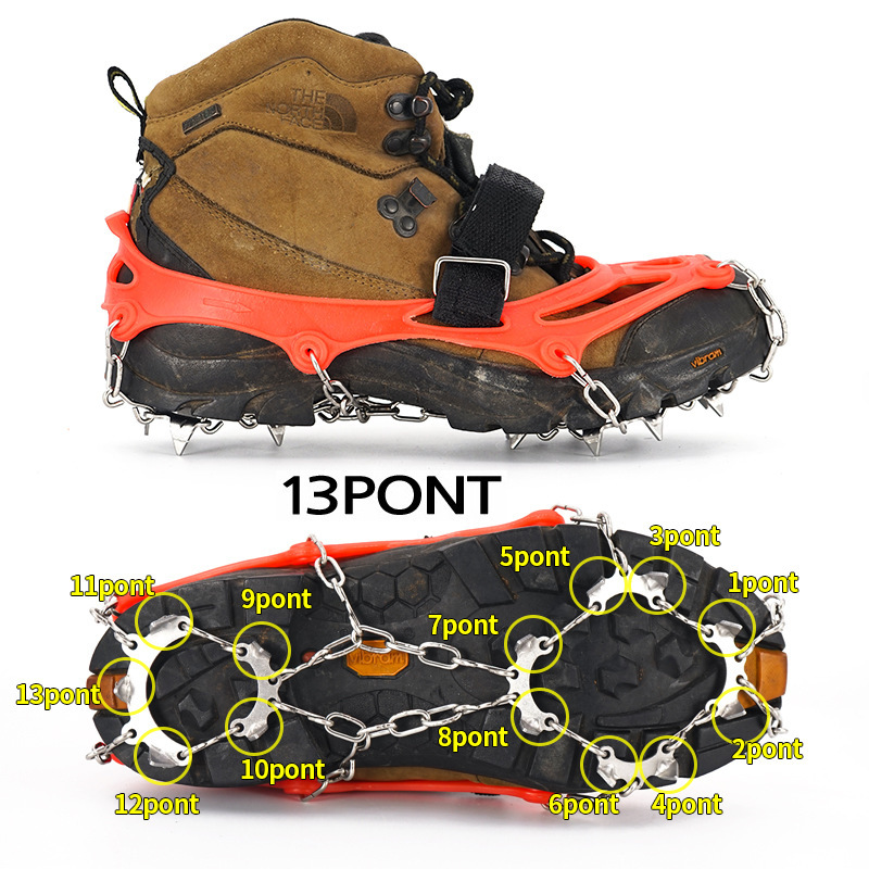 Picture of Outdoor Stainless Steel 13 Tooth Ice Claw Climbing Ice Climbing Non-slip Shoe Cover Hiking Non-slip Snow Claw Anti-slip Chain Ice Grab Wholesale