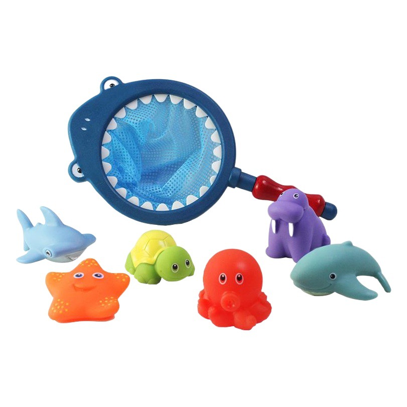 Children's water spray temperature-sensitive color-changing animal bathroom toy shark fishing Bath Pond glue playing water fishing fish toy