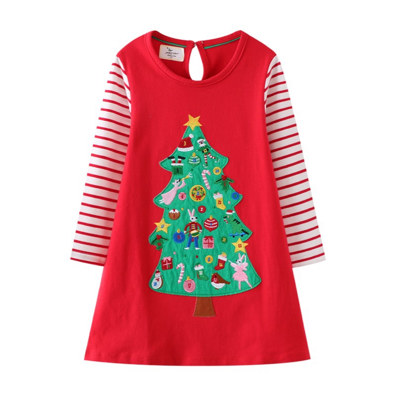 European and American Girls Long-Sleeved Christmas Dress Sequined Embroidered Princess Dress with Drawings and Samples Processing and Customization