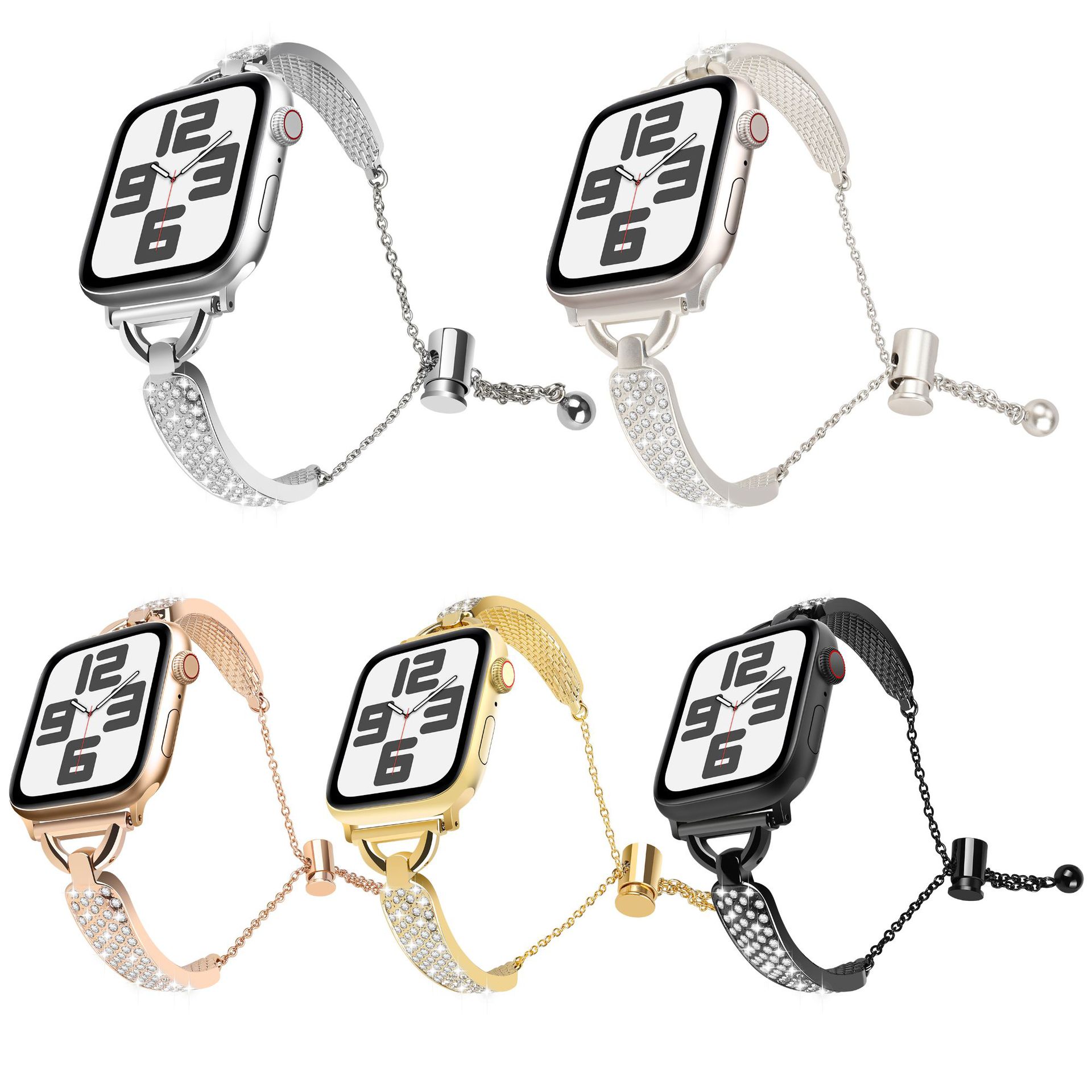 Picture of For Apple Watch Strap Metal Diamond Adjustment Chain appleiwatchs1098 Curved Thin Strap Wholesale