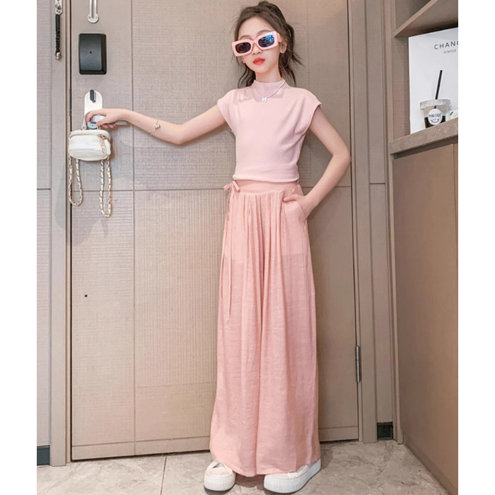 Picture of Original Version with Lining for Girls, Summer New Korean Fashion Internet Celebrity Casual Short-Sleeved Wide-Leg Pants Two-Piece Set