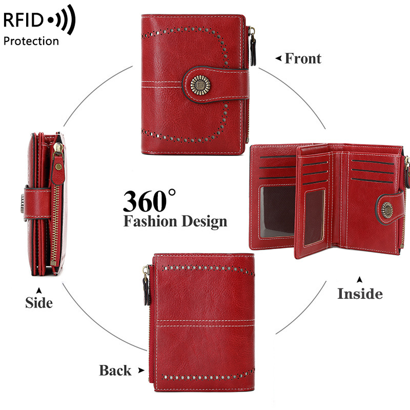 Picture of Wallet Women's Fashion Cross-Border Rfid Anti-Magnetic Wallet Short Zipper Buckle Wallet European and American New Large Capacity Women