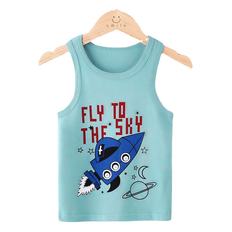 Children's Pure Cotton Vest Printed Ribbed Boys and Girls Summer Thin Sports Sling Outer Wear Bottoming Intimates for Small and Medium-Sized Kidsren