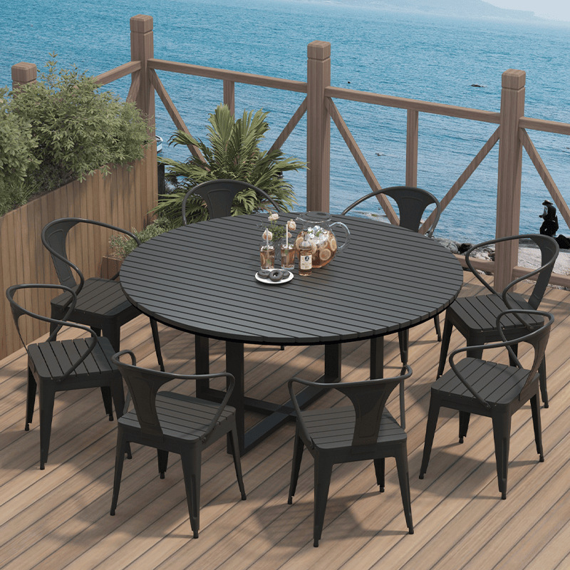 Picture of Waterproof and Sunscreen Outdoor Round Dining Table Simple Outdoor Courtyard Casual Table and Chair Combination Household Open-air Barbecue Table