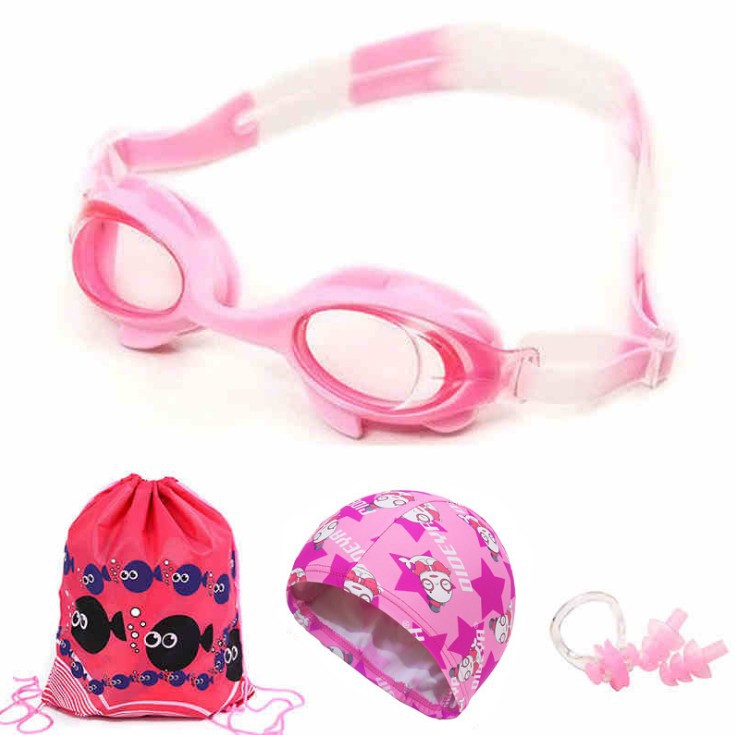 Picture of Children's Swimming Goggles Boys Transparent HD Waterproof Anti-fog Swimming Glasses Girls Cartoon Cute Swimming Goggles Swimming Cap Set