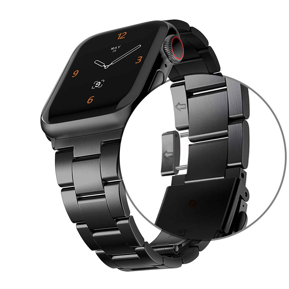 Picture of Suitable for Apple Watch Solid Stainless Steel Metal Small Waist Three-Bead Elastic Detachable Strap