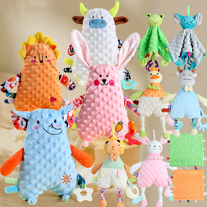 Cross-border new 30 three-dimensional animal baby comforter doll with silicone tooth tape bell ringing paper baby square towel