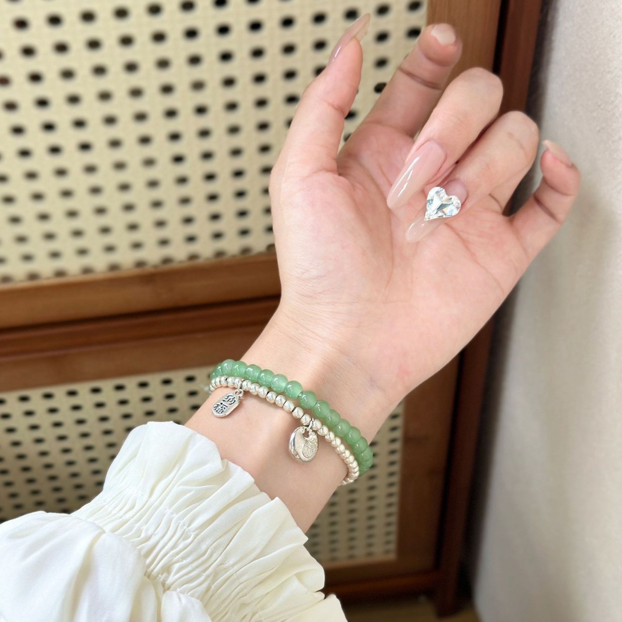 Picture of For mi band 9/8 strap 7 niche 3/4/5/6nfc version green dong bell beaded high sense elastic rope women