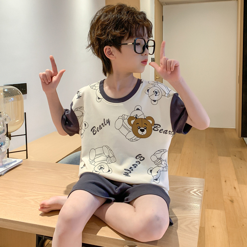 Boys' pajamas children's summer cotton thin short sleeve suit junior high school children's summer cotton cartoon home wear