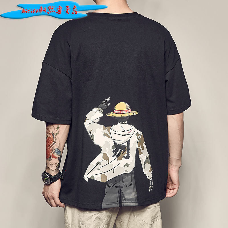 Picture of Summer Luffy Printed Short-sleeved T-shirt Men's Extra Large Size Loose Half-sleeved Couple's Fat Trendy Brand T-shirt
