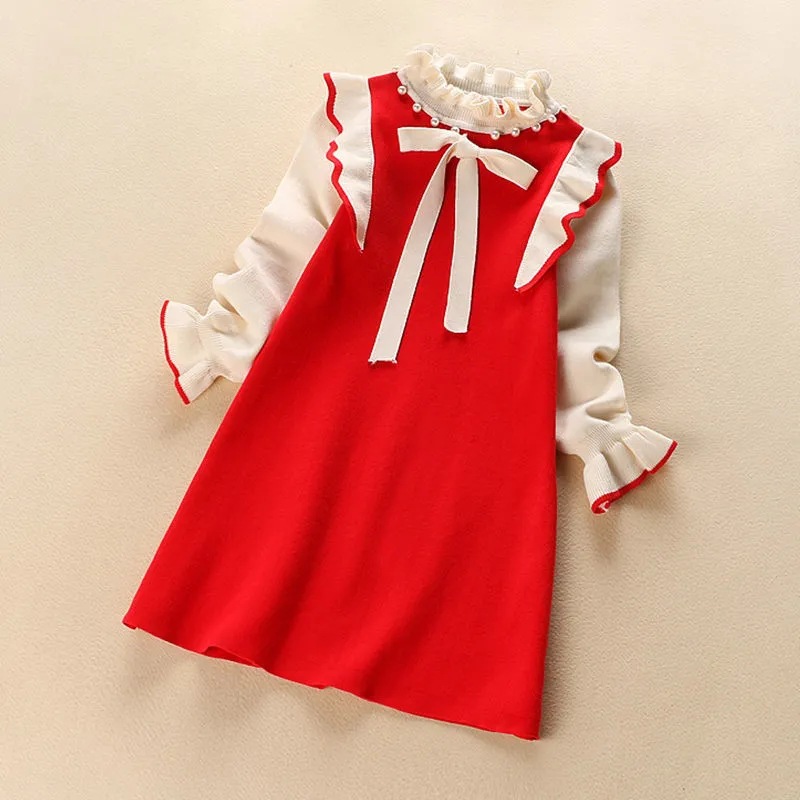 Picture of Children's Pearl sweater dress Western style preppy style princess dress Autumn New Girl's Chanel style knitted dress