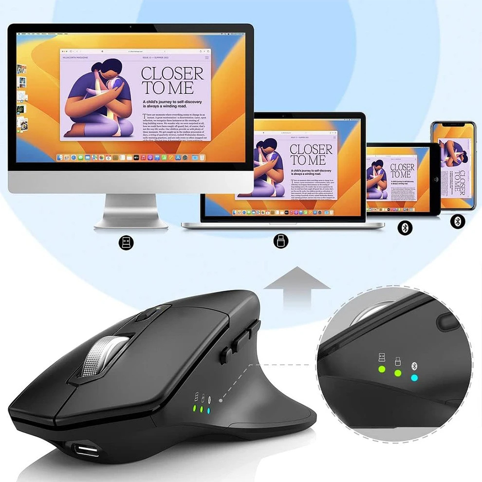 Picture of Multi-Device Wireless Bluetooth Mouse Is Ergonomic, Silent Click Rechargeable Vertical Mouse