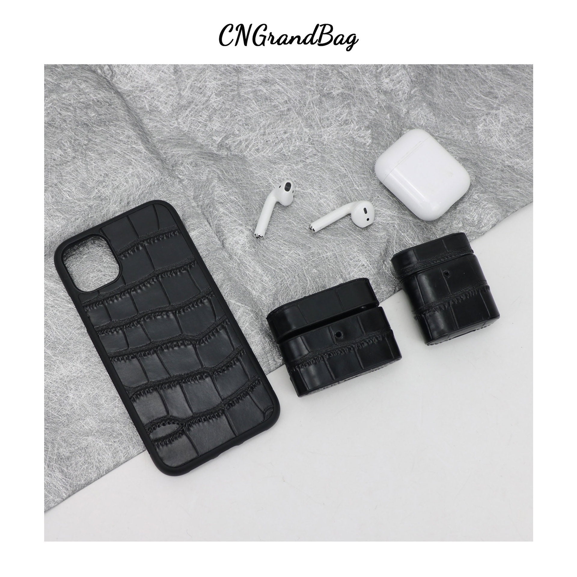 Crocodile Pattern Leather Set Airpods Bluetooth Headset Protective Case Drop-resistant Apple Phone Case Iphone11-15