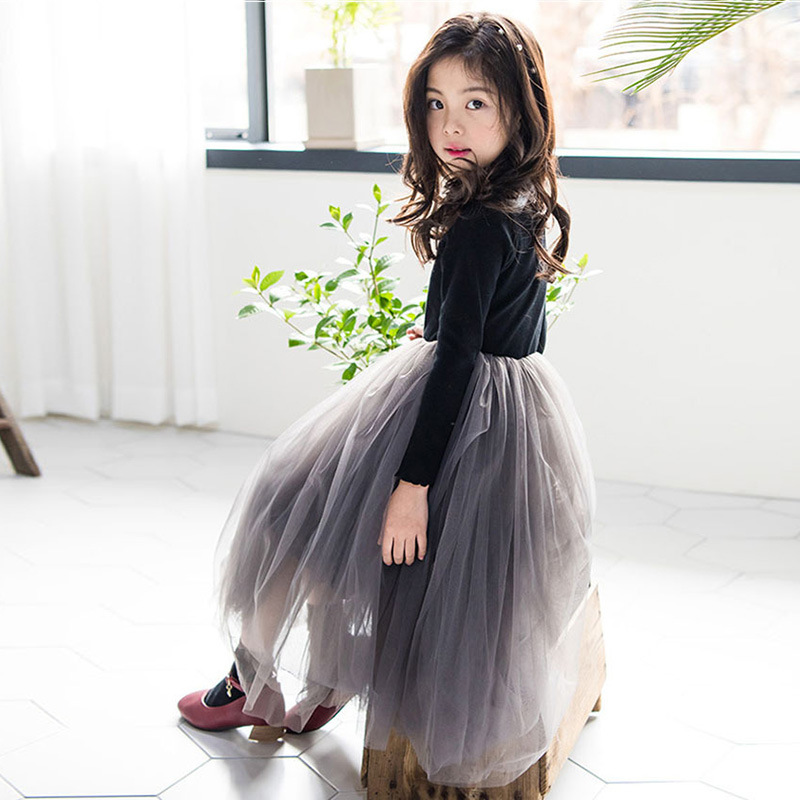 Picture of HT118 Girls' Autumn and Winter 2020 Girls' dress fleece-lined Thickened Korean Style Children's Wear Female Princess Dress Mesh Dress