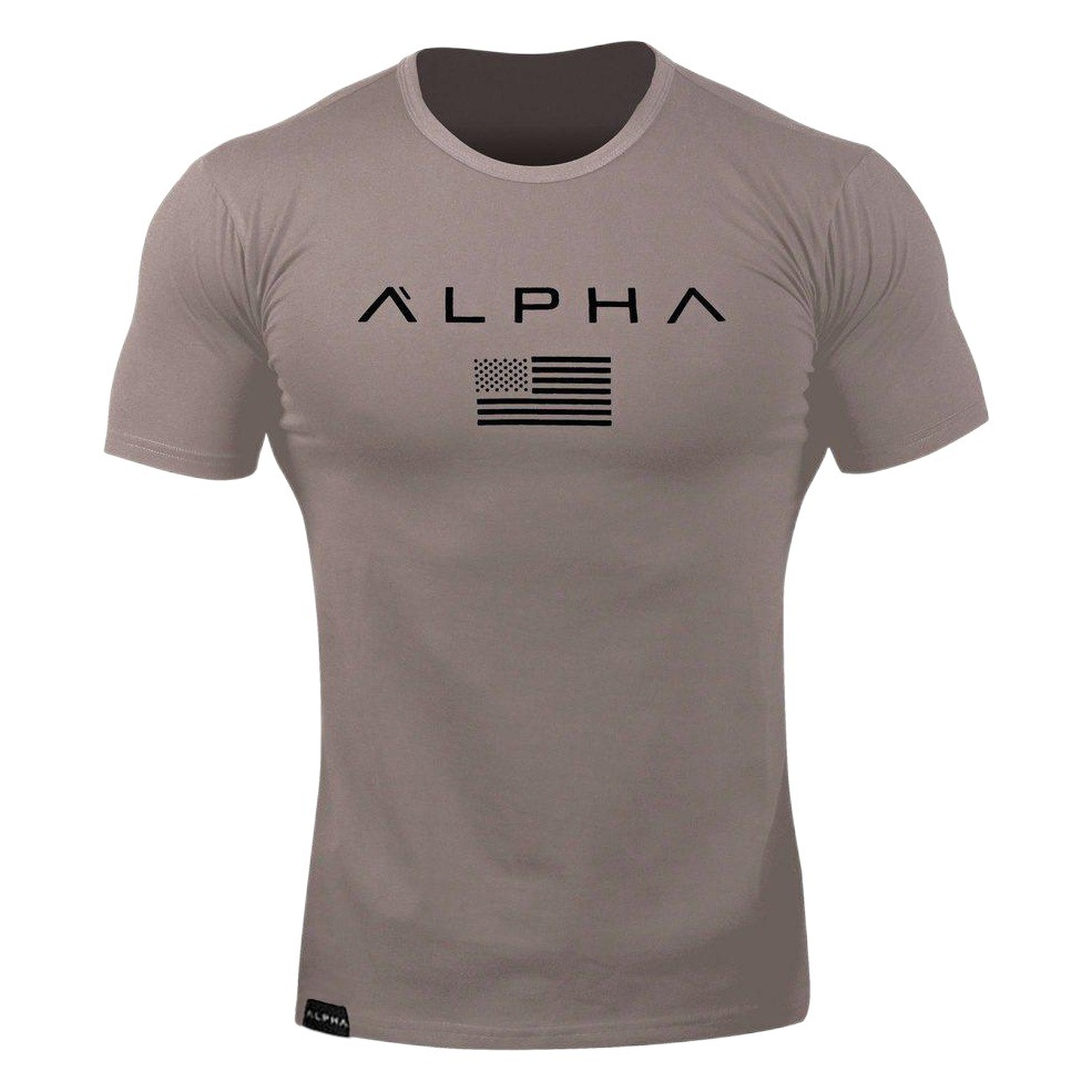 Muscle Fitness European and American Summer Round Neck Sports T-shirt Men's Short Sleeve Fitness Running Training Clothing alpha Short Sleeve
