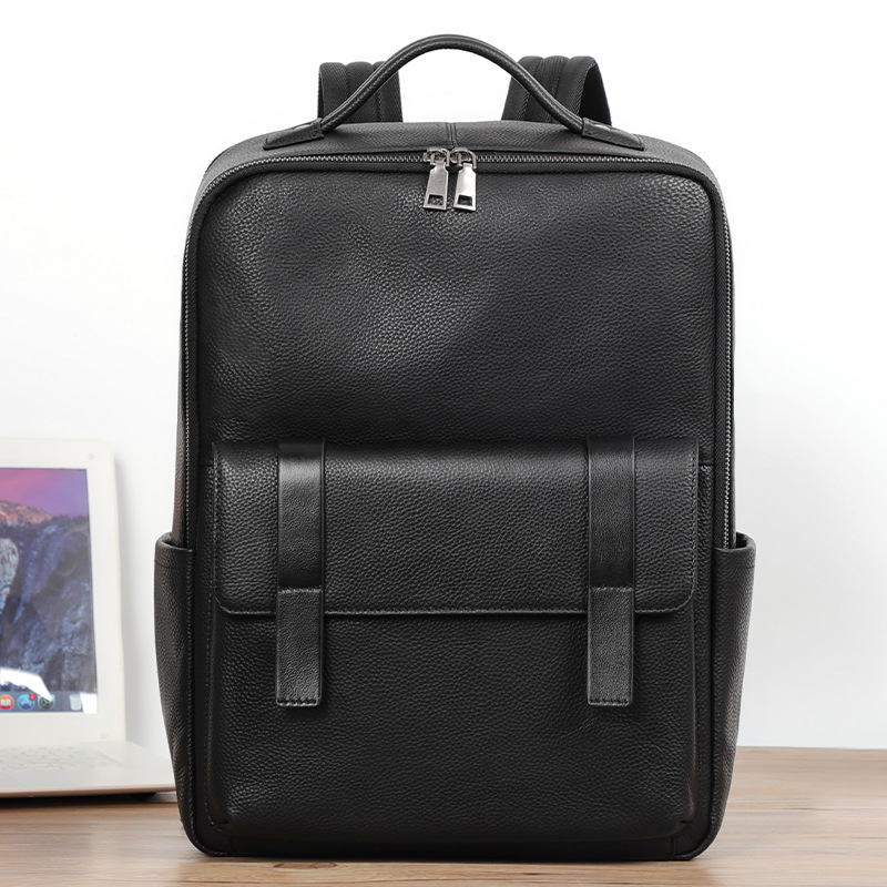 Picture of 15.6-inch computer backpack large capacity backpack men's leather backpack first layer cowhide student schoolbag travel bag