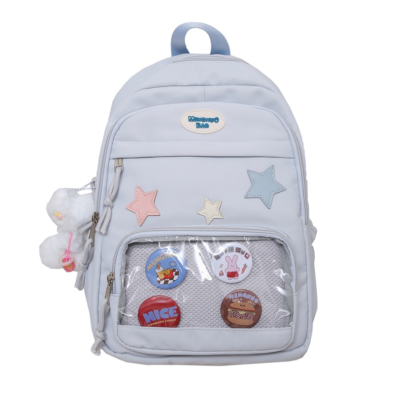 Picture of Ins Transparent Badge Casual Backpack Large Capacity All-match College Style School Bag Cute Commuter Backpack