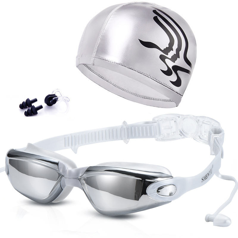 Picture of Amazon swimming goggles swimming cap nose clip earplug HD waterproof anti-fog large frame men's and women's swimming equipment goggles 7001