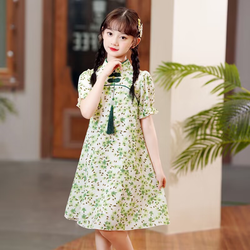 Picture of Girl's Cheongsam Floral Dress Summer Baby's Thin Western Style Princess Dress Children's Summer Chinese Style Hanfu Fashion