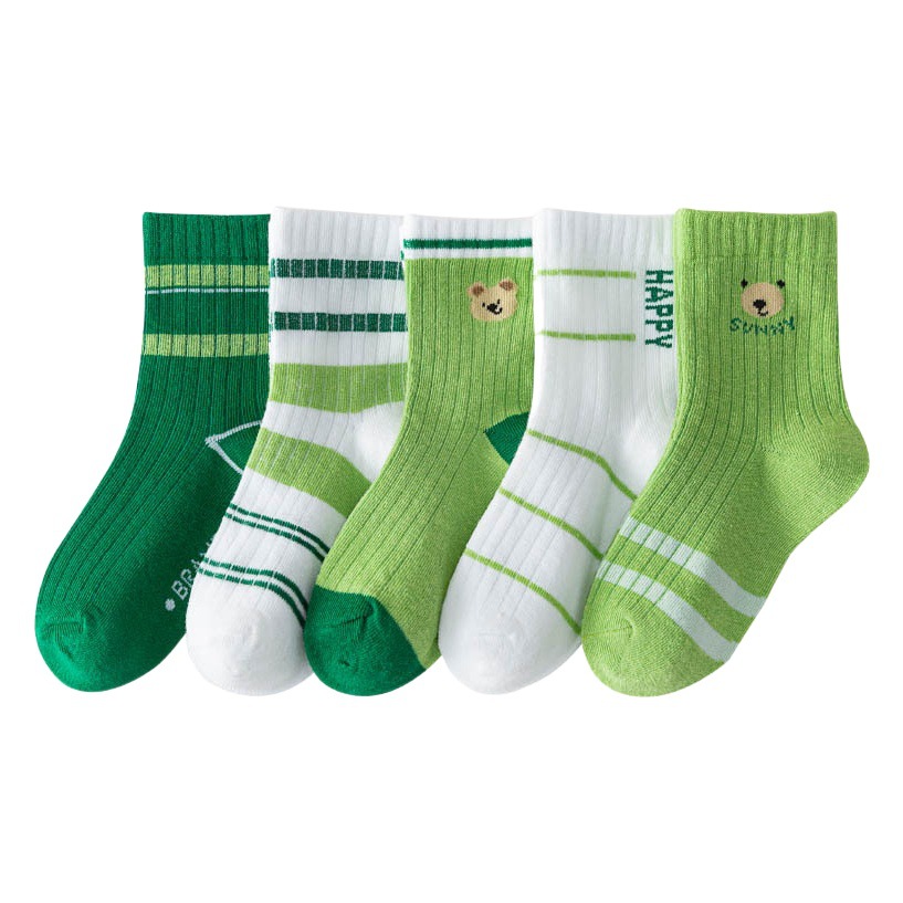2023 children's spring and summer socks mid-calf socks boys and girls Green bear cotton socks baby medium and big children's socks wholesale