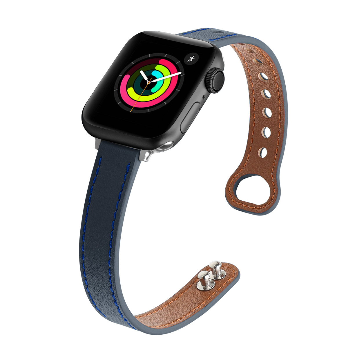 Picture of For Apple Watch Strap Ultra Fine Double Nail Color-matching Real Cowhide Small Barbarian Waist applewatch10 Strap Wholesale