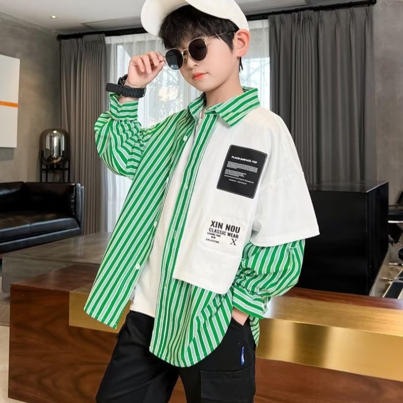 Picture of Children's Clothing Boy's Spring Shirt Spring and Autumn 2024 New Style Big Boy's Spring Street Fried Handsome Shirt Trendy