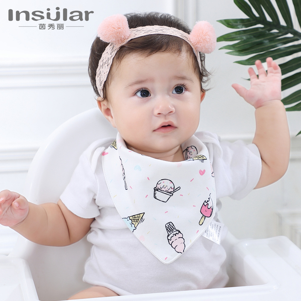 Picture of 3 PCTs Yinxiuli Pure Cotton Baby Slip Towel Baby Snaps Triangle Slip Towel Scarf Bib Bib Cross Border