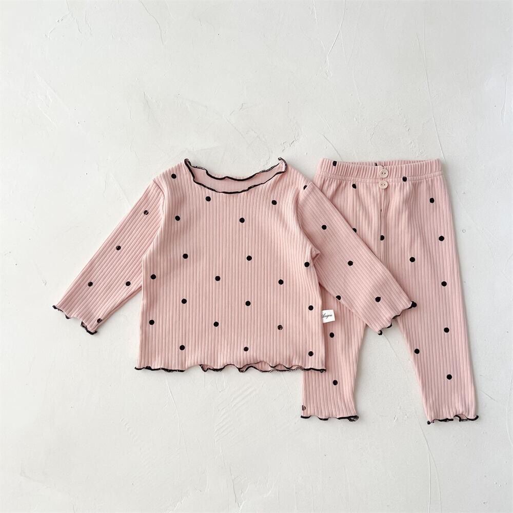 Picture of Spring and Autumn Pit Strip Children's Pajamas Autumn and Winter suit Dot Korean Style Girl's Two-Piece Home Clothes for Middle and Big Children