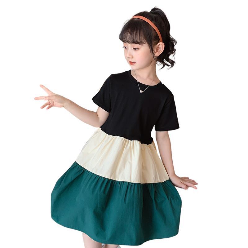 Picture of Girls Dress 2024 New Summer Spliced Skirt Big Children Summer Dress Fashionable Fairy Short Sleeve Girls Princess Dress Trendy