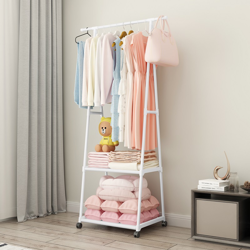 Floor-Standing Coat Rack, Triangular Coat Rack with Wheels, Mobile Multi-Layer Storage Rack, Clothes Rack, Simple and Modern Clothes Drying Rack