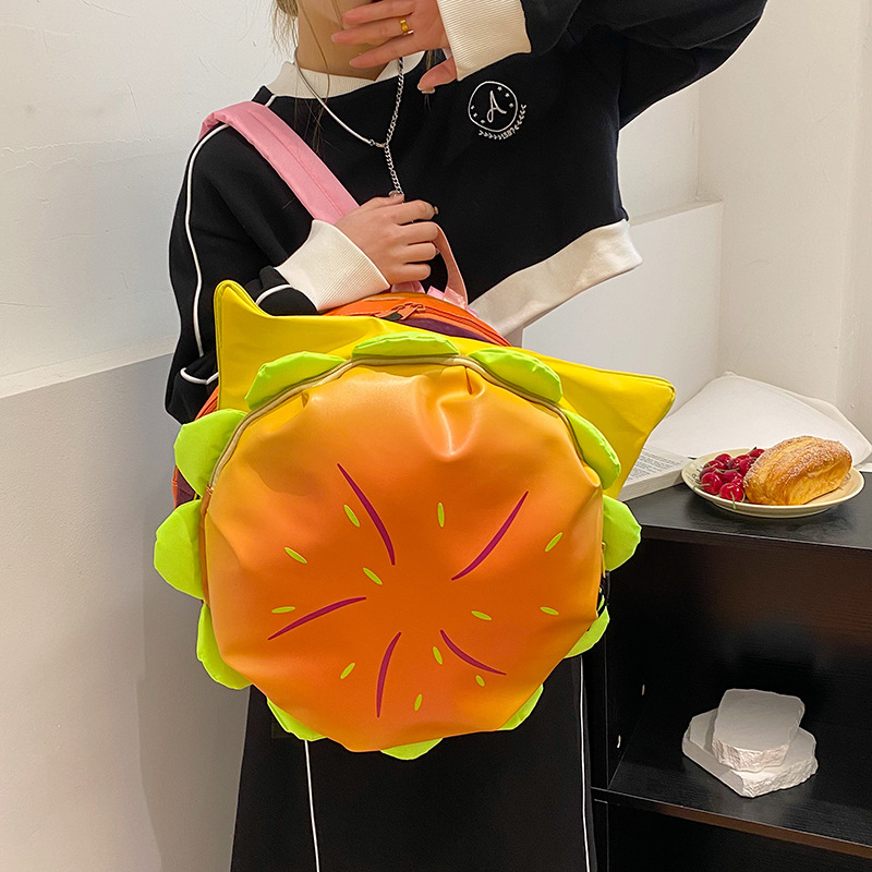 Picture of Cute Cheese Hamburger Niche Design Funny Crossbody Bag Women's Casual Creative Cartoon Backpack Large Capacity Schoolbag