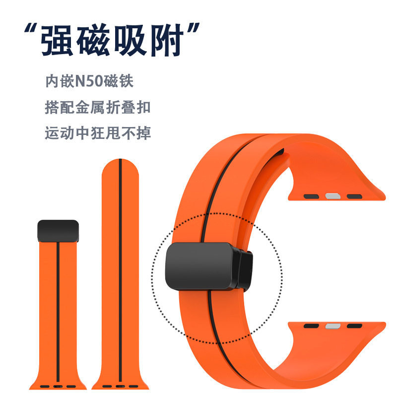 Picture of Two-color Striped Magnetic Folding Buckle Silicone Strap for Apple Watch Strap Magnetic Silicone Watch Strap