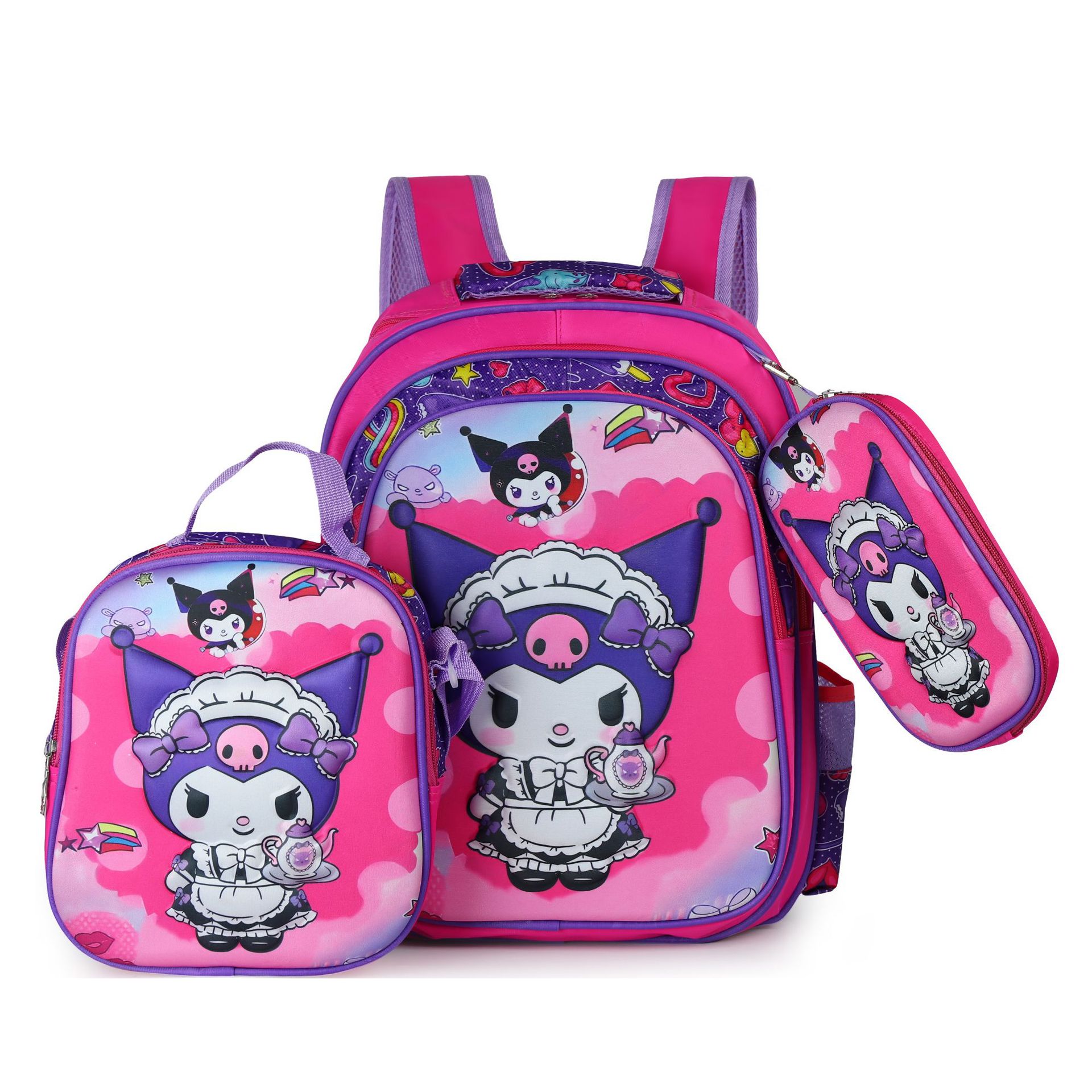 Picture of Cross-border three-piece children's schoolbag 16-inch sleeved pull rod large capacity 3D hard shell labubu kindergarten schoolbag