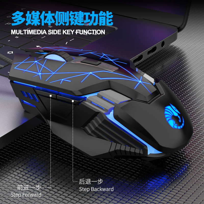 Picture of Lei Kui G703 Upgrade 6 Key 2400DPI Video Game Cool Luminous Braided Cable USB Wired Mouse